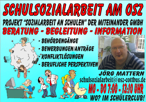 Aushang Schulsozialarbeit Oberstufenzentrum 1